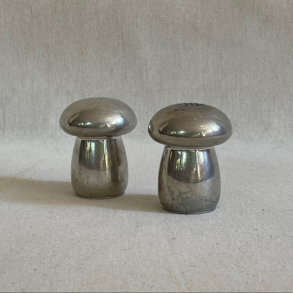 Vintage Kirk Pewter Mushroom Shaped Salt and Pepper Shakers